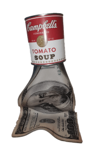 Liquid Dollar tin can Sculpture – Ad van Hassel